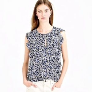 J Crew Blue Floral Blouse Size M